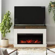 Melwood 54 In W Wood Wall Mount Mantel With Linear Electric Fireplace And Remote In Ivory Oak Rustic