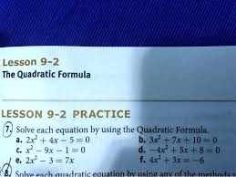 Lesson 9 2 The Quadratic Formula Lesson