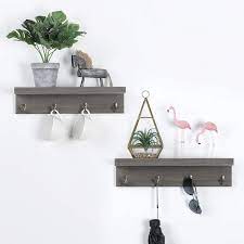 Green Wood Coat Rack Wall Mount Shelf