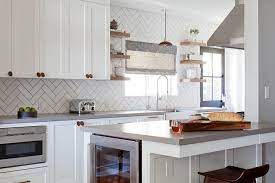 White Herringbone Kitchen Backsplash