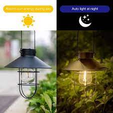 2pack Solar Metal Hanging Lantern With Shepherd Hook Outdoor Led Garden Lights Black