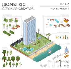 Flat 3d Isometric Resort Hotel And City