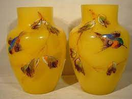 Pair Victorian Yellow Glass Vases Hand
