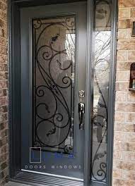 Grey Steel Door With Full Wrought Iron