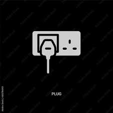 White Plug Vector Icon On Black