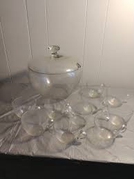 Vintage Clear Glass Punch Bowl With Lid