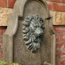 Glitzhome 31 75 In H European Style 3 Tier Oversized Faux Granite Lion Head Polyresin Outdoor Fountain With Pump And Led Light