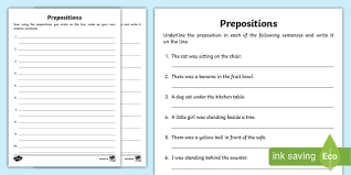 Underline The Preposition Worksheet