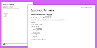Practice Sheet Using The Quadratic Formula