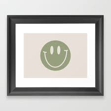 Sage Green Smiley Face Framed Art Print