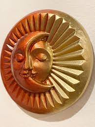 Sun Moon Art Sculpture In Sunset Orange