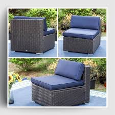 Phi Villa Dark Brown Rattan Wicker 7 Seat 9 Piece Steel Outdoor Sectional Set With Blue Cushions Square Fire Pit And Coffee Table