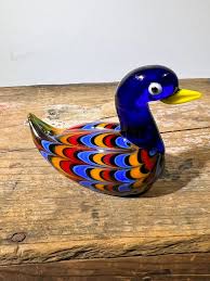 Small Colorful Glass Duck Figurine