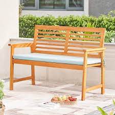 Teak Brown Wood Outdoor Bench