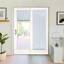 60 In X 80 In Smooth White Left Hand Composite Dp50 Sliding Patio Door With Low E Built In Blinds