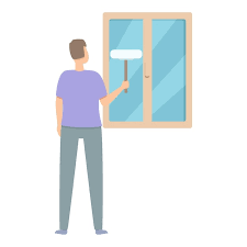Man Cleaning Home Window Icon Cartoon