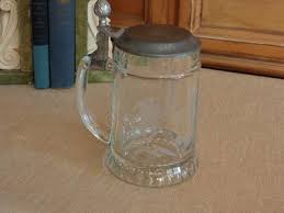 Bmf Zinn Etched Glass Beer Stein With