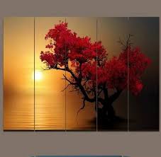 Amazing Oil Tree Sunset Canvas Painting