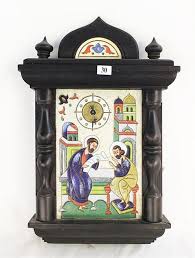 Russian Enamel Wall Clock With Icon