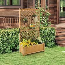 Wooden Raised Garden Bed 71 High Planter With Trellis For Plant Flower Climbing Pot Hanging
