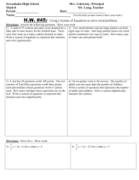 Math 8 Hw 45 Using System Of Equations