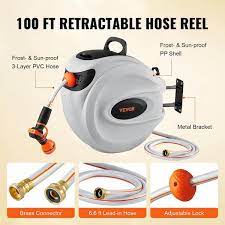 Vevor Retractable Hose Reel 1 2 In Dia X 100 Ft Garden Water Hose Reel With 9 Pattern Nozzle 180 Swivel Bracket
