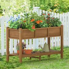 Raised Garden Bed Elevated Wood Planter Box Stand For Backyard Patio Balcony Teak