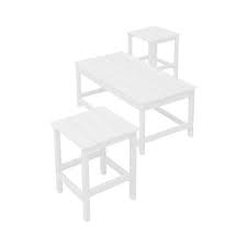 Outdoor Patio Adirondack Coffee And Side Table Set 3 Piece White