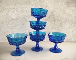 Set Of Five Cobalt Blue Glass