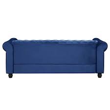 82 In Round Arm 3 Seater Removable Cushions Sofa In Blue