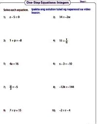 Solved One Step Equations Integers