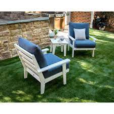 Polywood Grant Park 3 Piece Deep Seating Set In White Stone Blue