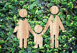 Family Wood Icon On Green Leaf Wall Eco
