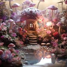 Fairy Garden Pond With Tiny Toadstools