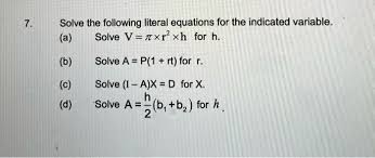 Solve The Following Literal Equations