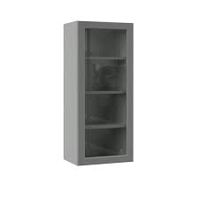 Hampton Bay Designer Series Melvern Storm Gray Shaker Assembled Wall Kitchen Cabinet With Glass Door 18 In X 42 In X 12 In