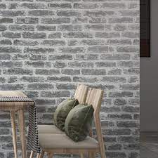 Exposed Brick Matte White And Greige Vinyl On Non Woven Non Pasted Wallpaper Roll White Greige