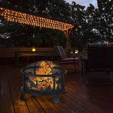 26 Inches Outdoor Fire Pit With Spark Screen And Costway