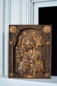 Wooden Carved Icon Of Virgin Mary
