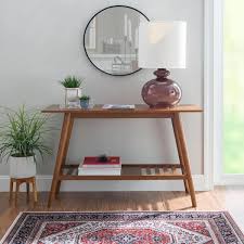 Cannon 47 In L Rectangle Walnut Wood Top Console Table