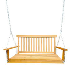 28 15 In Wood Front Porch Swing With Armrests Bench Swing With Hanging Chains In Teak