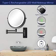 8 In W X 8 In H Lighted 1x 10x Magnifying Mirror Wall Mount Bathroom Makeup Mirror In Black Battery Usb Powered