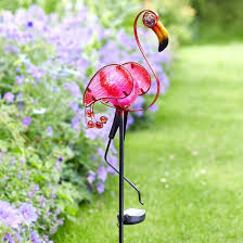 Solar Power Pink Flamingo Glass Metal