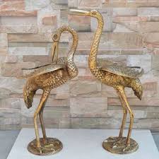 Crane Sculptures Metal Brass Bird Yard