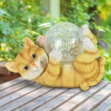 Exhart Solar Cat Playing With Led Le Ball Garden Statuary 10 5 By 7 5 Inches