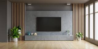 Concrete Wall Mounted Tv In Modern