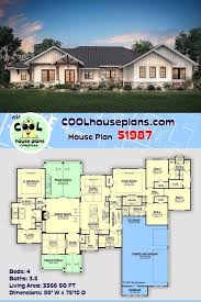 Ranch Style House Plan 51987 With 4 Bed