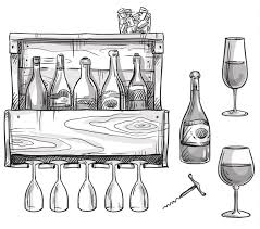 Wine Holder Bottles And Glasses Vector