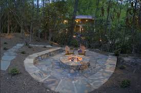 Backyard Stone Patio With Firepit And