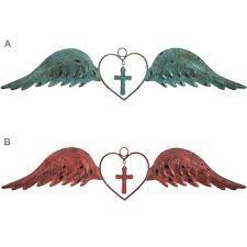 Heart With Wings Cross Metal Wall Decor
